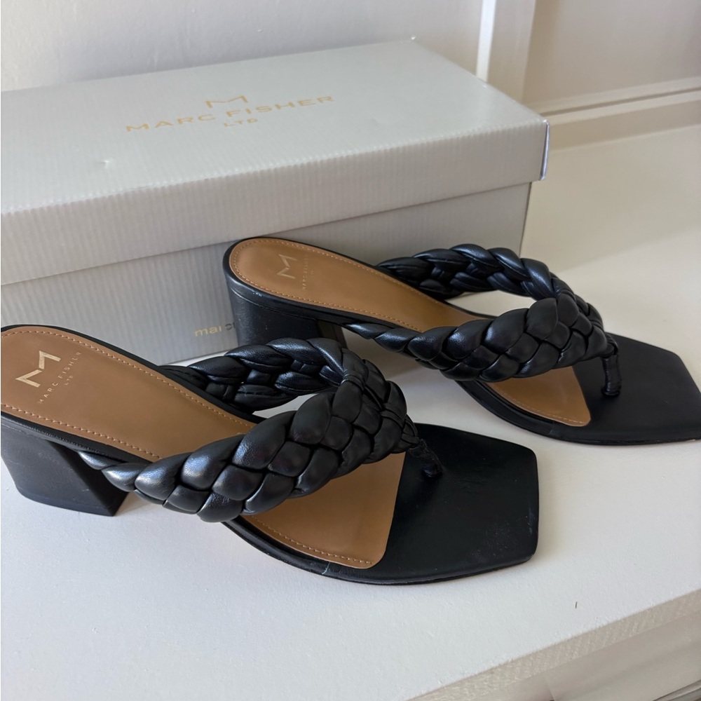 Marc Fisher Black Braided Block Heel Sandals. Sz 8